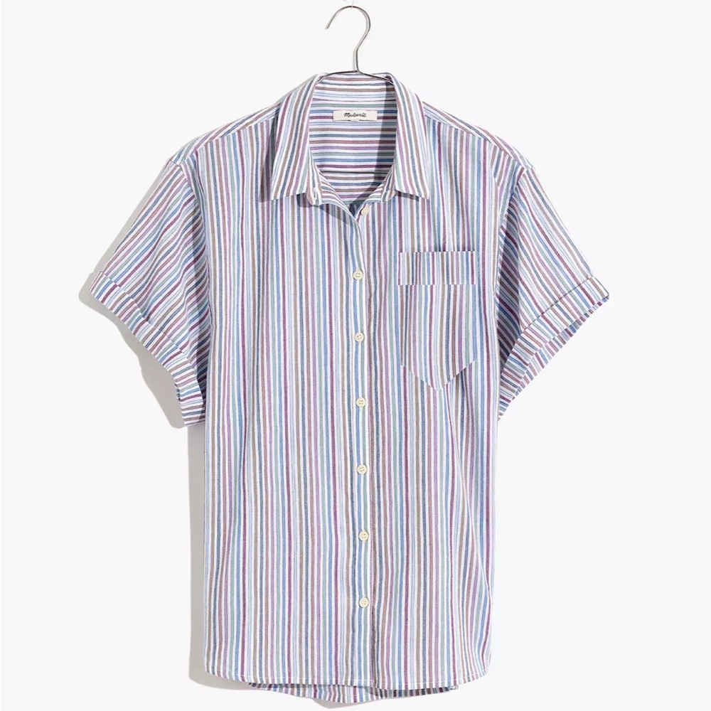 Madewell Chronicle Shirt Rainbow Stripe short sleeve button down size large